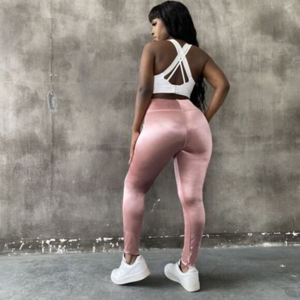 Flamingo Solid Dusty Rose Slim Fit Shimmer Metallic Leggings Size Large